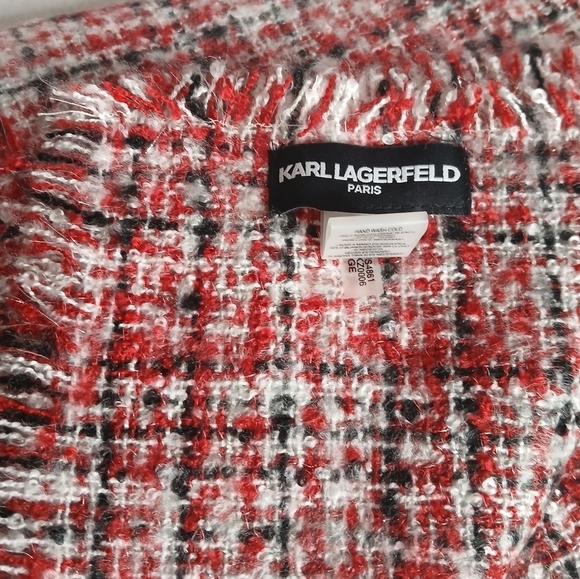Karl Lagerfeld Paris' Scarf Blanket Woven Textured Tweed with Fringe in … - Picture 3 of 16